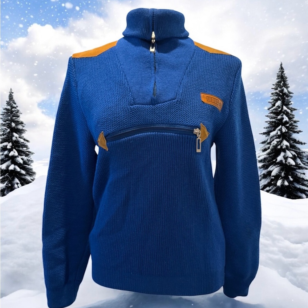 💎Vintage 80s Leduc Blue Wool Adult Ski Sweater